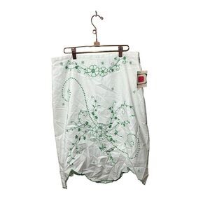Bandolino Embroidered Tulip Hem Skirt‎ Sz 12 Peasant Retro Boho Cotton White NWT